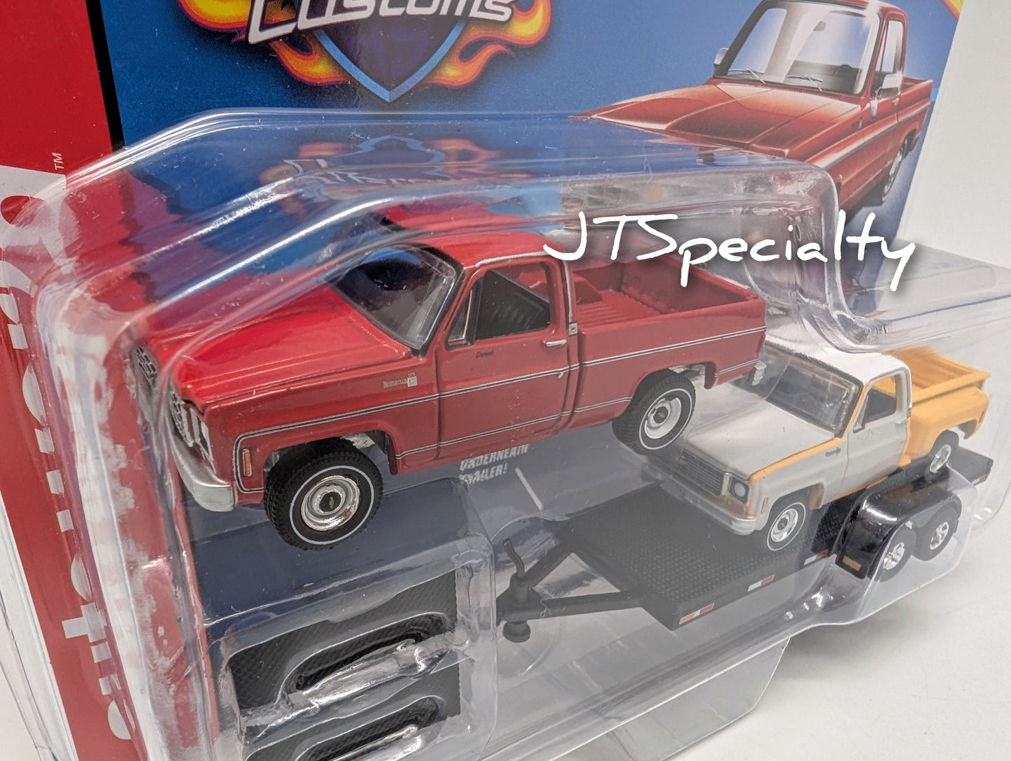 AW 1975 and 1974 Chevy pickups with flat bed trailer - CPCC