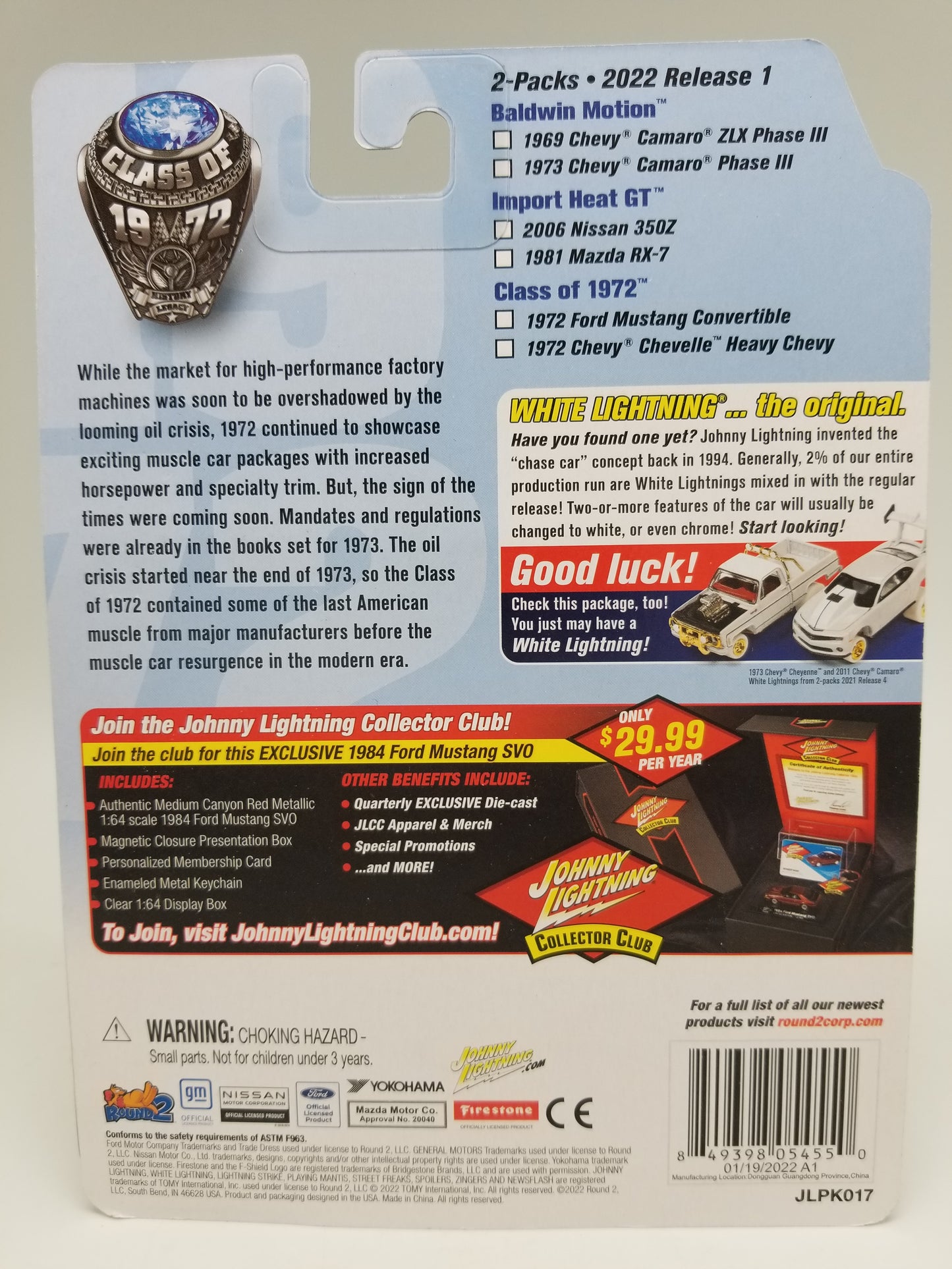 JL 2 Pack CHASE - 1972 Ford Mustang Convertible & 1972 Chevy Chevelle Heavy Chevy - WHITE LIGHTNING