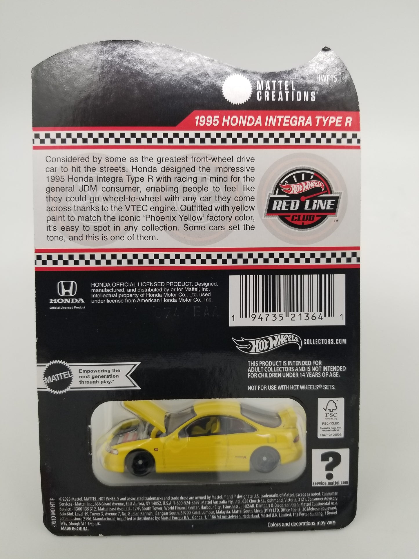 Hot Wheels RLC 1995 Honda Integra Type R - Yellow