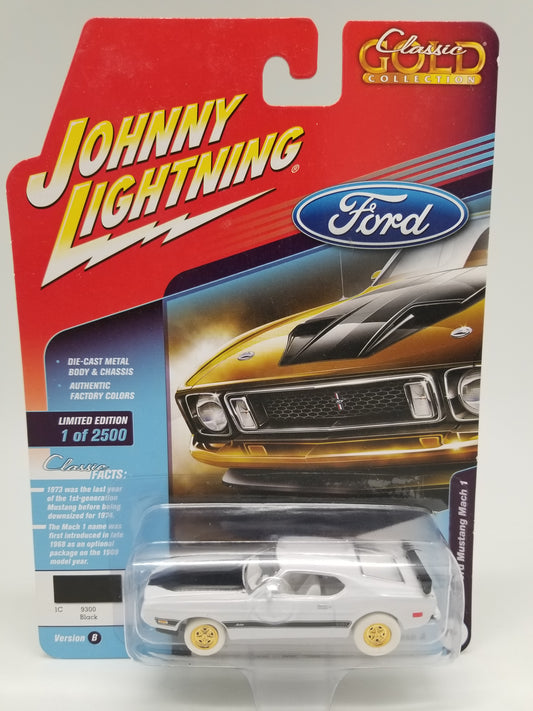 JL CHASE 1973 Ford Mustang Mach 1 - Black - WHITE LIGHTNING - Classic Gold
