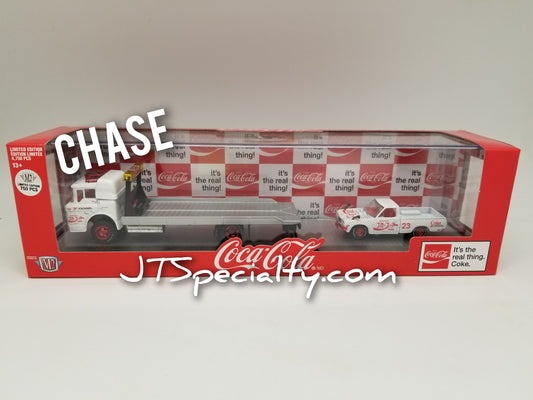 M2 CHASE 1957 Mack Model N & 1978 Datsun Truck Auto Hauler - Coca-Cola